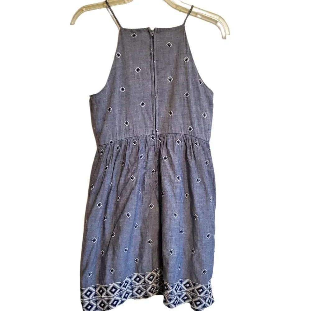 Embroidered Chambray Lined Cotton Sun Dress Jr Size 9